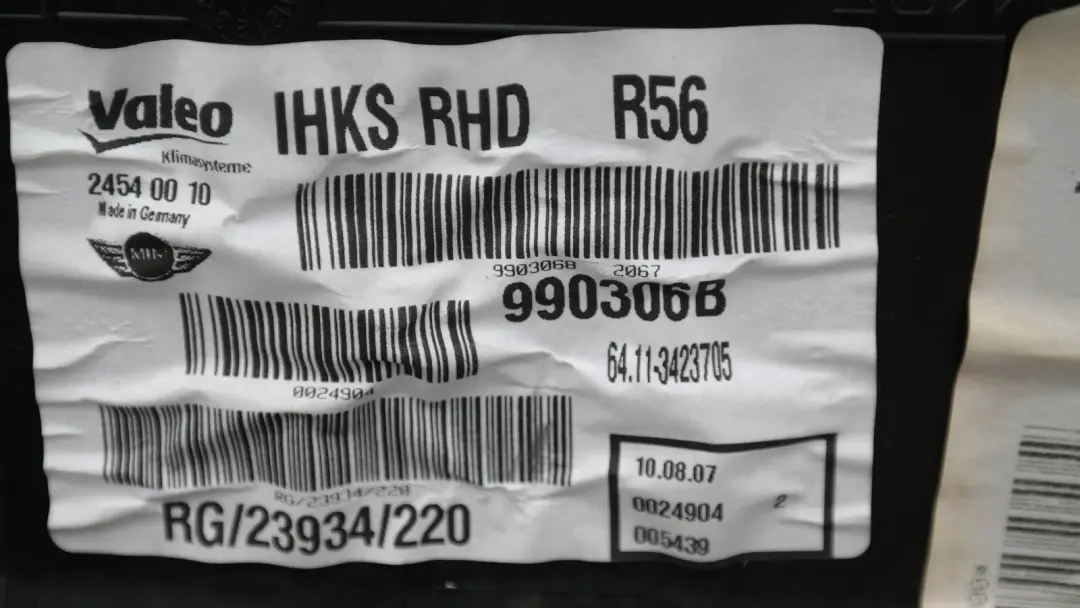 HEATER BLOWER MATRIX BOX VALEO 3423705 to BMW MINI Cooper One R56 R57 R58 R59 with Part number 64113423705 BMW MINI Cooper One R56 R57 R58 R59 HEATER BLOWER MATRIX BOX VALEO 3423705 - SKU rhd-3423705 - Part number 64113423705