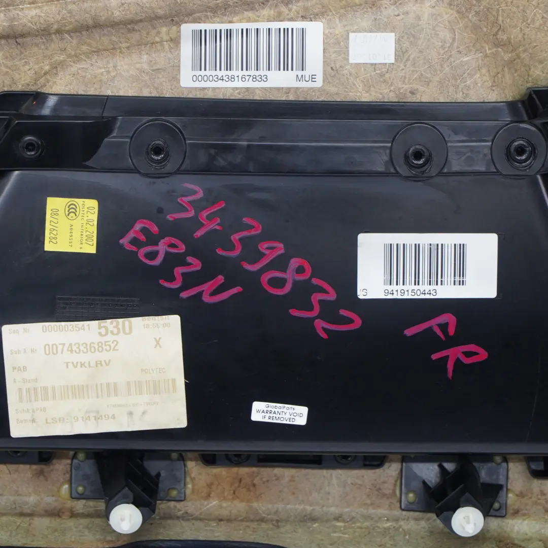 Front Right O/S Door Card Lining Leather Trim Black to BMW X3 Series E83 LCI with Part number 3439832 BMW X3 Series E83 LCI Front Right O/S Door Card Lining Leather Trim Black - SKU rhd-3439832 - Part number 3439832