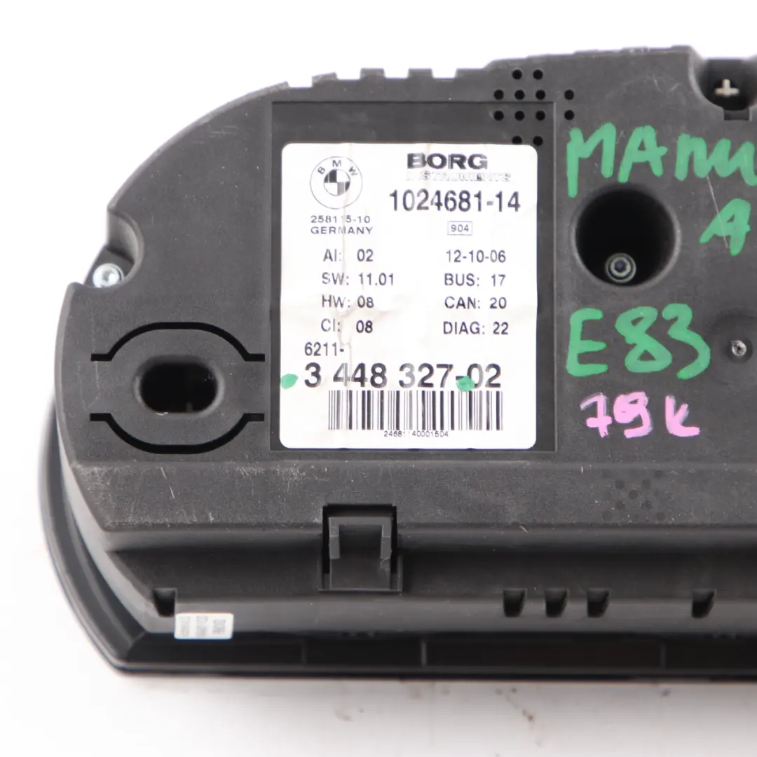 BMW X3 E83 Diesel Instrument Cluster Speedo Clocks Meter Manual - SKU rhd-3448327-1 - Part number 3448327