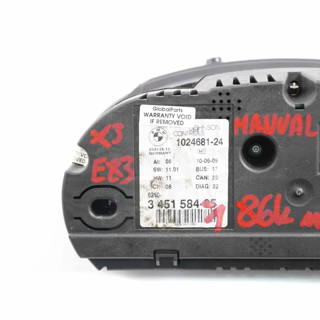 BMW X3 E83 2.0d 3.0d Instrument Cluster Speedo Clocks Manual 86k miles 3451584 - SKU rhd-3451584-1 - Part number 3414376