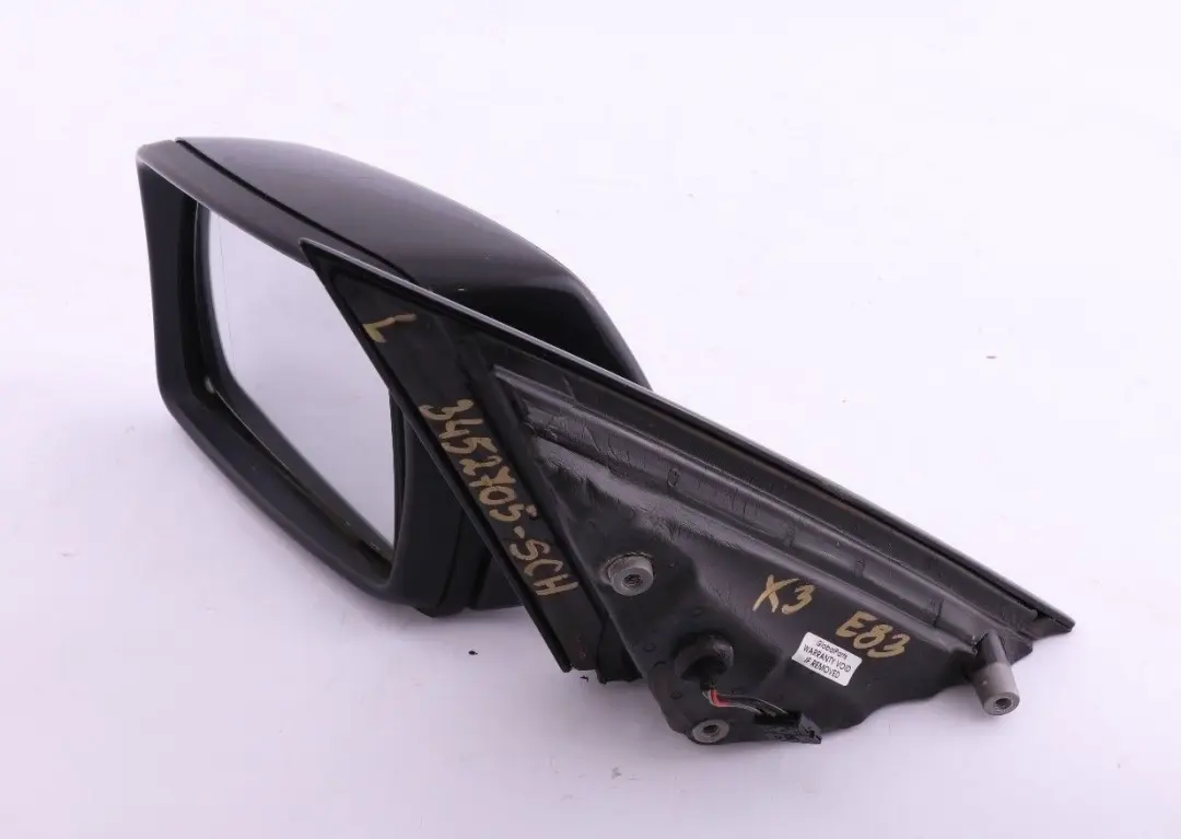 Heated Left Door Wing Mirror N/S Schwarz 2 Black to BMW X3 Series E83 M Sport with Part number 3452705 BMW X3 Series E83 M Sport Heated Left Door Wing Mirror N/S Schwarz 2 Black - SKU rhd-3452705-SCH - Part number 3452705