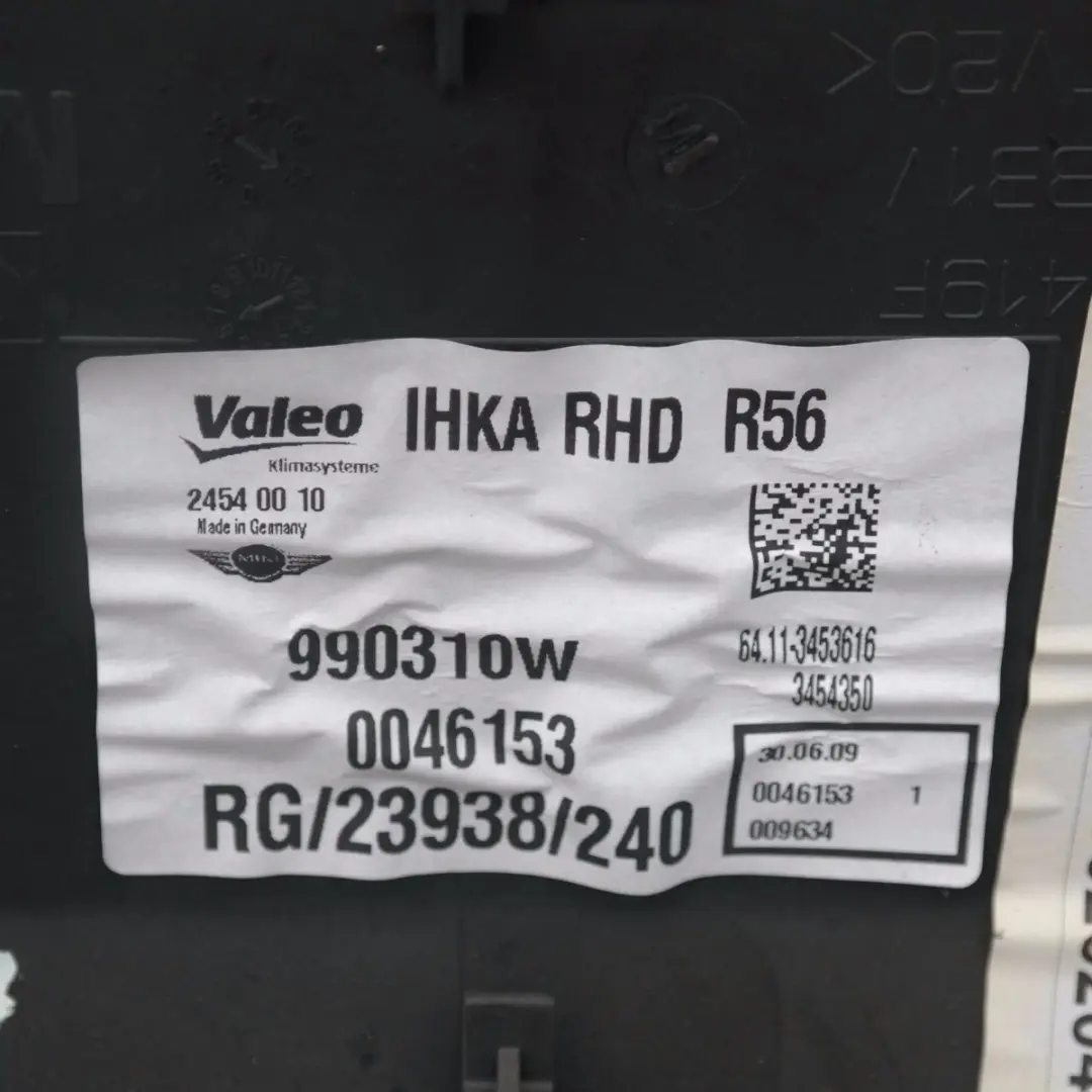 HEATER BLOWER MATRIX BOX VALEO 3453616 to BMW MINI Cooper S One R56 R57 LCi R58 R59 with Part number 64113453616 BMW MINI Cooper S One R56 R57 LCi R58 R59 HEATER BLOWER MATRIX BOX VALEO 3453616 - SKU rhd-3453616 - Part number 64113453616