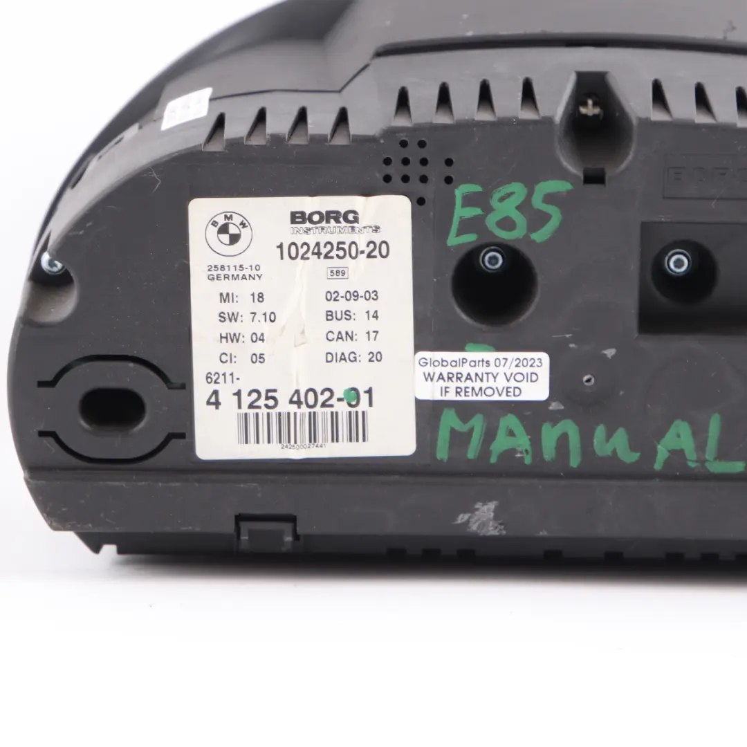 Instrument Cluster Speedo Clocks Meter Manual to BMW Z4 E85 Roadster Petrol with Part number 4125402 BMW Z4 E85 Roadster Petrol Instrument Cluster Speedo Clocks Meter Manual - SKU rhd-4125402 - Part number 4125402