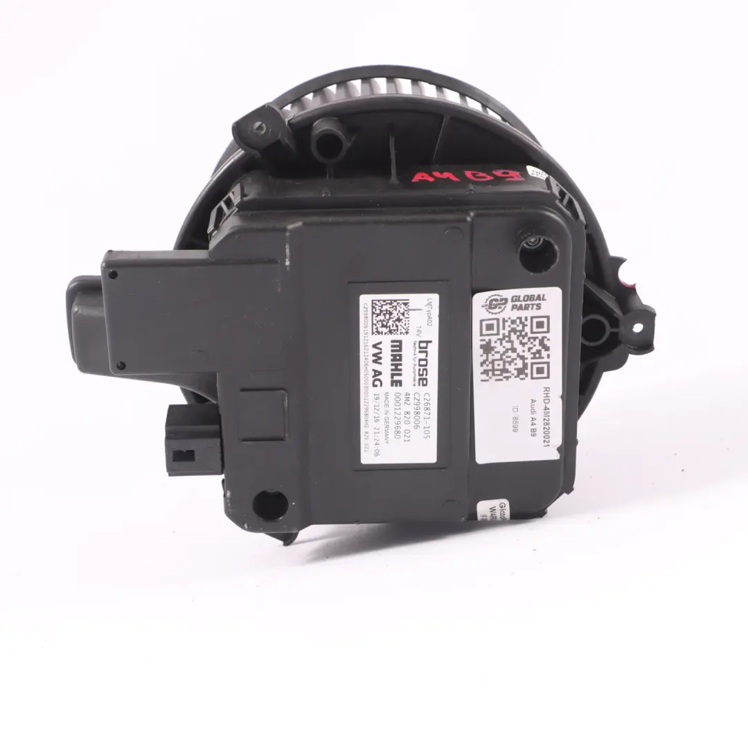 Heater Blower Motor Fan Assembly to Audi A4 A5 F5 Q5 FY B9 with Part number 4M2820021 Audi A4 A5 F5 Q5 FY B9 Heater Blower Motor Fan Assembly - SKU RHD-4M2820021 - Part number 4M2820021