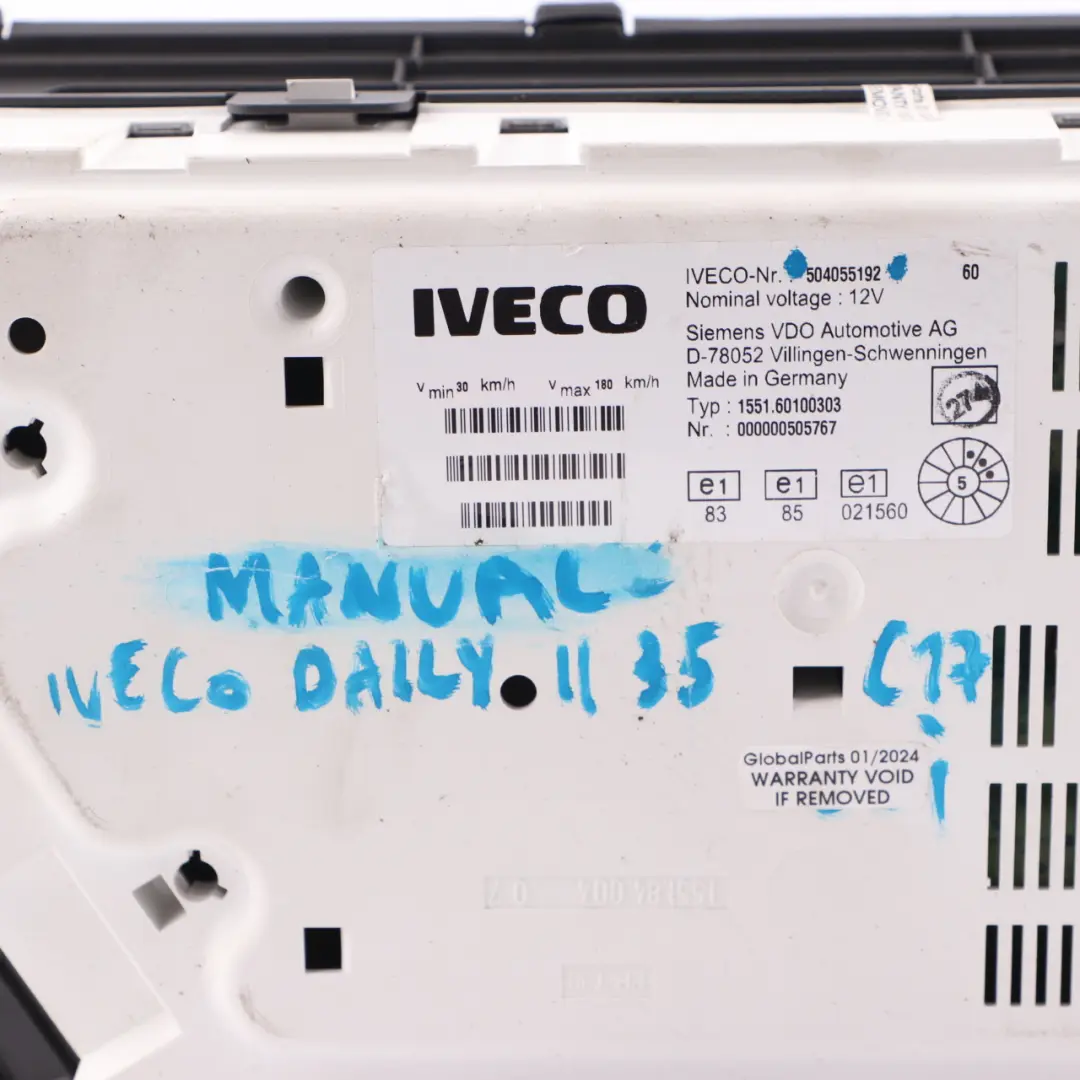 Instrument Cluster Speedo Clocks Meter Manual to Iveco Daily 3 35 Diesel with Part number 504055192 Iveco Daily 3 35 Diesel Instrument Cluster Speedo Clocks Meter Manual - SKU rhd-504055192 - Part number 504055192