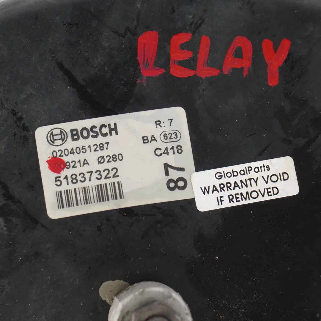 Citroen Relay Brake Servo Master Cylinder Brake Booster Unit to with Part number 51837322 Citroen Relay Brake Servo Master Cylinder Brake Booster Unit - SKU rhd-51837322 - Part number 51837322