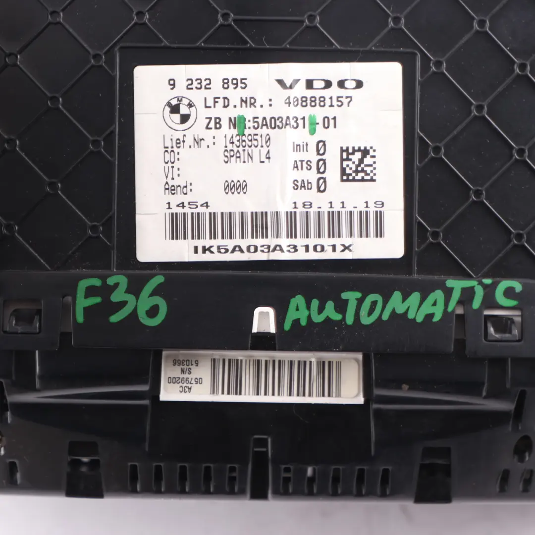  Instrument Cluster BMW F30 F31 F32 Petrol Speedo Clocks Meter Automatic - SKU rhd-5A03A31 - Part number 5A03A31