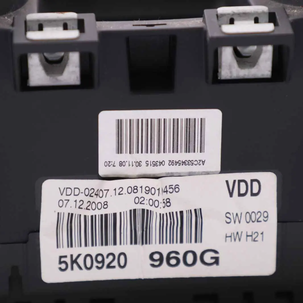 Instrument Cluster Speedo Clocks Manual to VW Volkswagen Golf 6 Diesel with Part number 5K0920960G VW Volkswagen Golf 6 Diesel Instrument Cluster Speedo Clocks Manual - SKU rhd-5K0920960G - Part number 5K0920960G