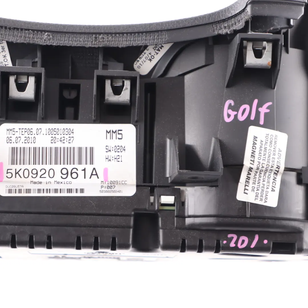 Instrument Cluster Speedo Clocks Manual to VW Volkswagen Golf 6 Diesel with Part number 5K0920961A VW Volkswagen Golf 6 Diesel Instrument Cluster Speedo Clocks Manual - SKU rhd-5K0920961A - Part number 5K0920961A