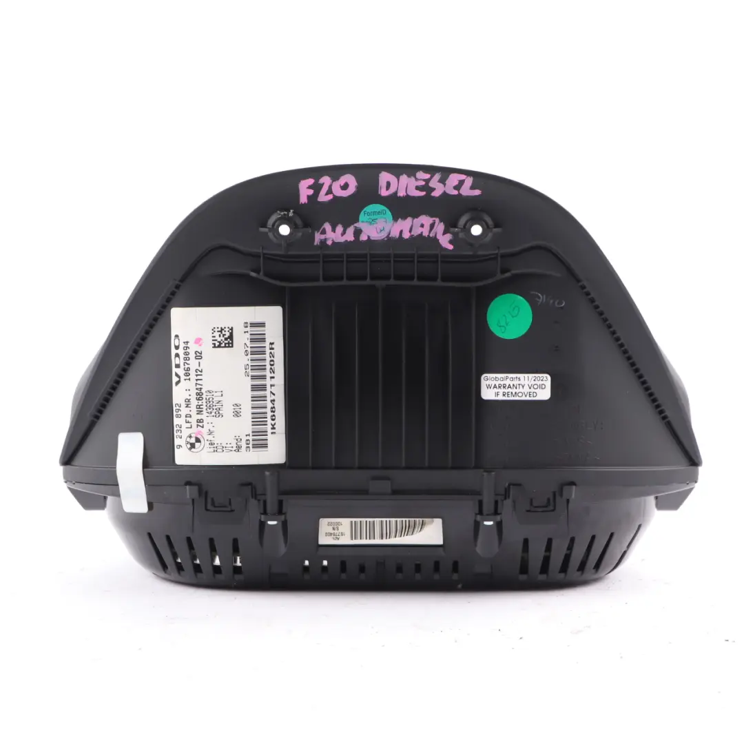  Instrument Cluster BMW F20 F21 F30 F31 Diesel Speedo Clocks Automatic - SKU rhd-6847112 - Part number 6847112