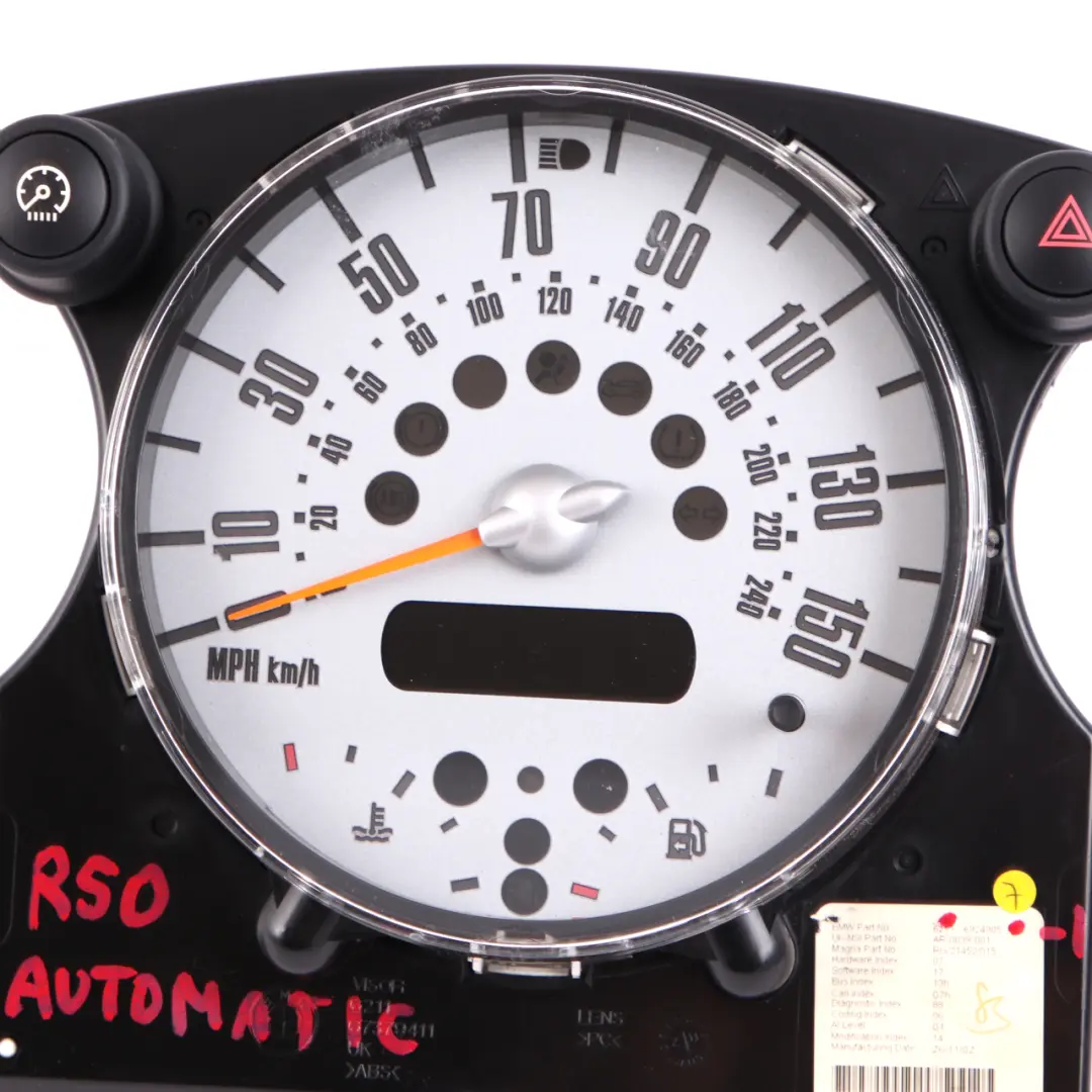 Speedometer Speedo Clock Cluster Instrument Automatic to Mini One R50 R52 with Part number 6924905 Mini One R50 R52 Speedometer Speedo Clock Cluster Instrument Automatic - SKU rhd-6924905-1 - Part number 6924905