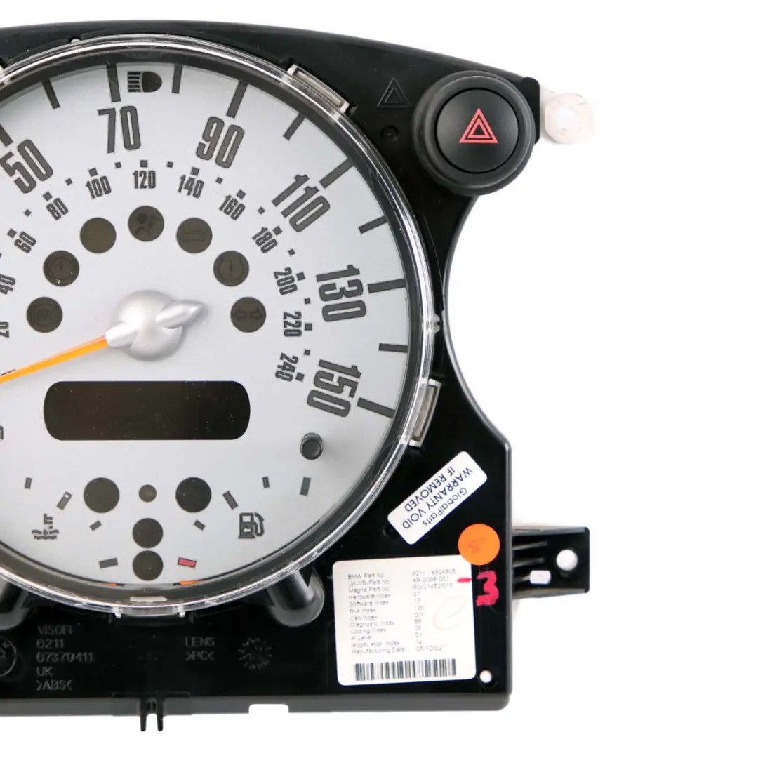Speedometer Speedo Clock Cluster Instrument Manual to Mini One R50 R52 with Part number 6924905 Mini One R50 R52 Speedometer Speedo Clock Cluster Instrument Manual - SKU rhd-6924905-3 - Part number 6924905