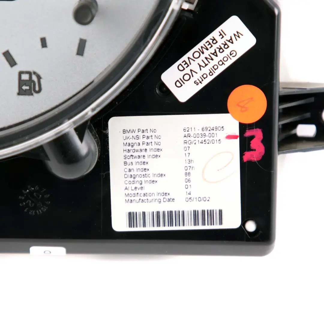 Speedometer Speedo Clock Cluster Instrument Manual to Mini One R50 R52 with Part number 6924905 Mini One R50 R52 Speedometer Speedo Clock Cluster Instrument Manual - SKU rhd-6924905-3 - Part number 6924905