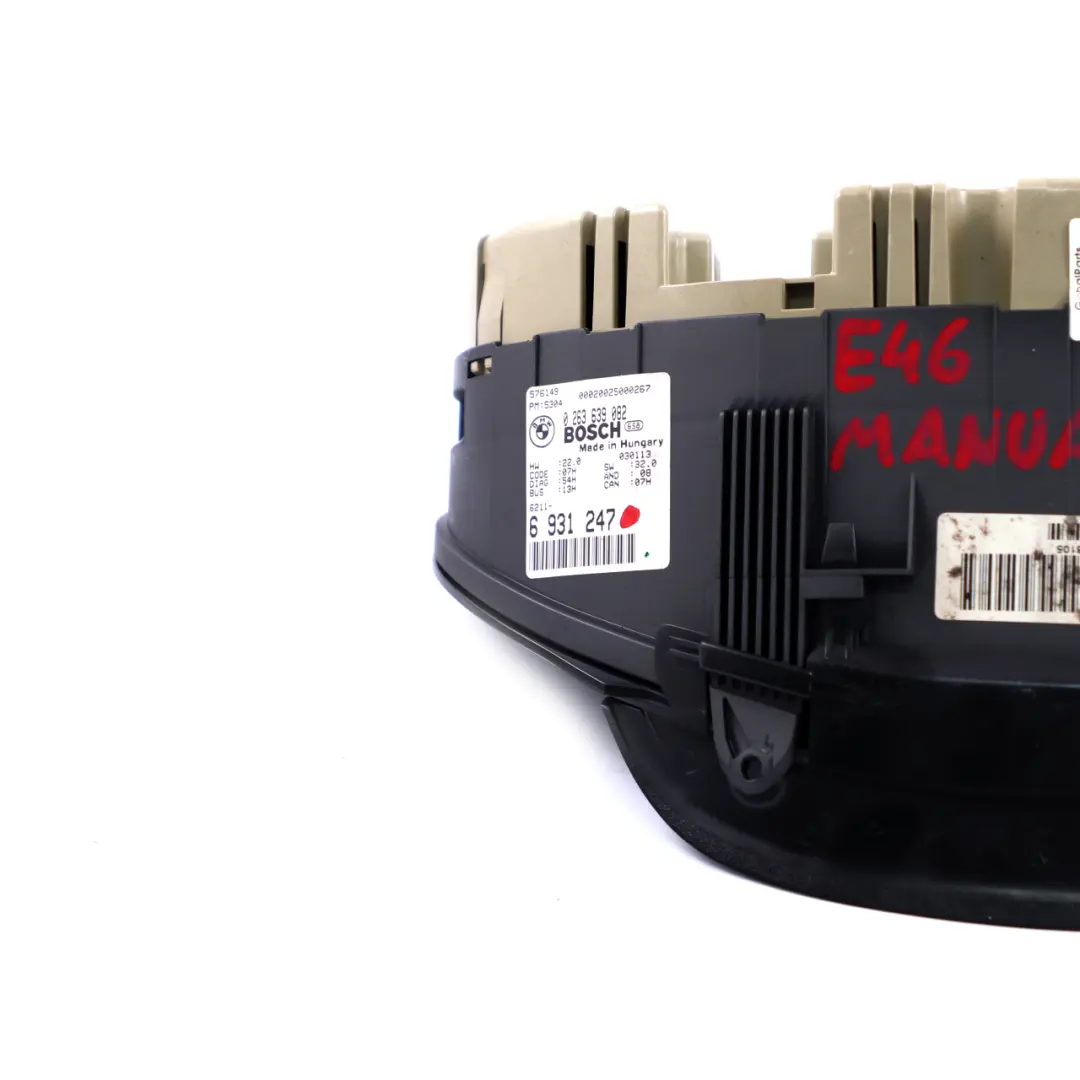 Instrument Cluster Speedo Clocks Unit Manual to BMW 3 Series E46 Petrol with Part number 6931247 BMW 3 Series E46 Petrol Instrument Cluster Speedo Clocks Unit Manual - SKU rhd-6931247 - Part number 6931247