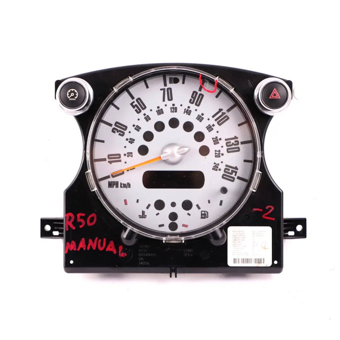 Speedometer Speedo Clock Instrument Cluster Manual to Mini Cooper One R50 R52 with Part number 6932506 Mini Cooper One R50 R52 Speedometer Speedo Clock Instrument Cluster Manual - SKU rhd-6932506-2 - Part number 6932506
