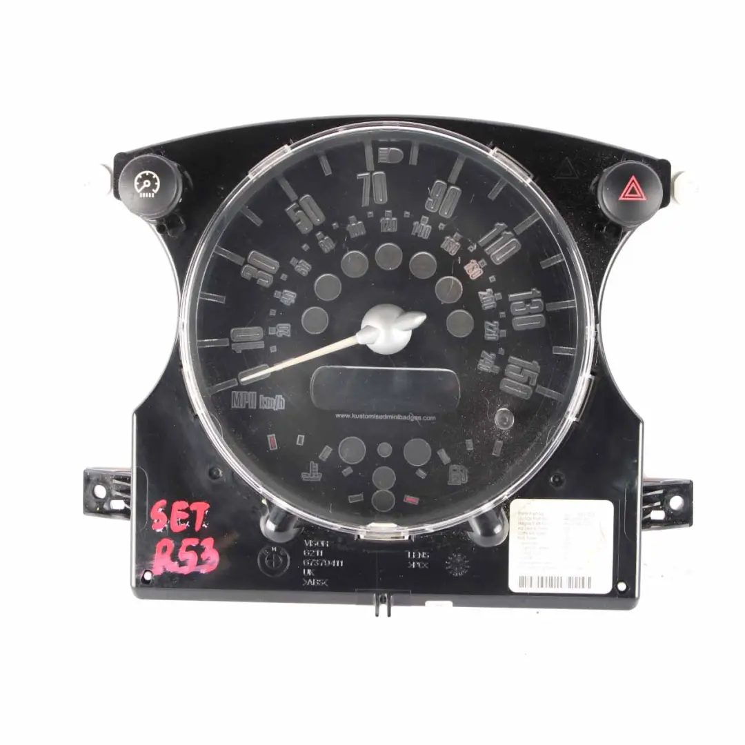 Instrument Cluster Set Mini R50 Speedometer Rev Clock Black Manual to with Part number 6932506 Instrument Cluster Set Mini R50 Speedometer Rev Clock Black Manual - SKU rhd-6932506-SET - Part number 6932506