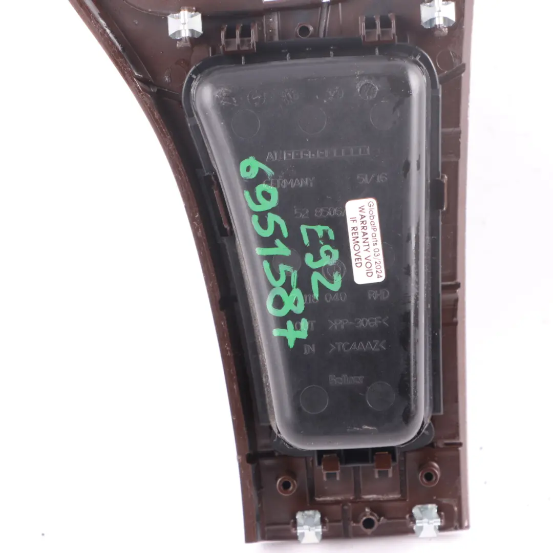 Centre Console Decor Cover Storage Wood Nutwood Nussbaumwurzel to BMW 3 Series E92 with Part number 6951587 BMW 3 Series E92 Centre Console Decor Cover Storage Wood Nutwood Nussbaumwurzel - SKU rhd-6951587 - Part number 6951587
