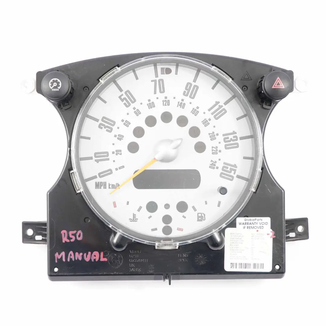 Speedometer Speedo Clock Instrument Cluster Manual to Mini Cooper R50 R52 with Part number 6953543 Mini Cooper R50 R52 Speedometer Speedo Clock Instrument Cluster Manual - SKU rhd-6953543-2 - Part number 6953543