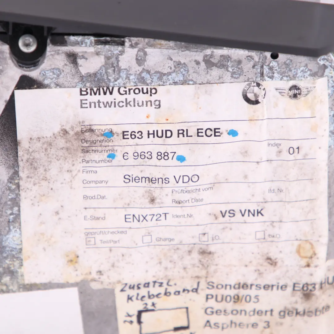 Head-Up Display BMW E63 E64 HUD Dashboard Screen Control Unit Module to with Part number 6963887 Head-Up Display BMW E63 E64 HUD Dashboard Screen Control Unit Module - SKU rhd-6963887 - Part number 6963887