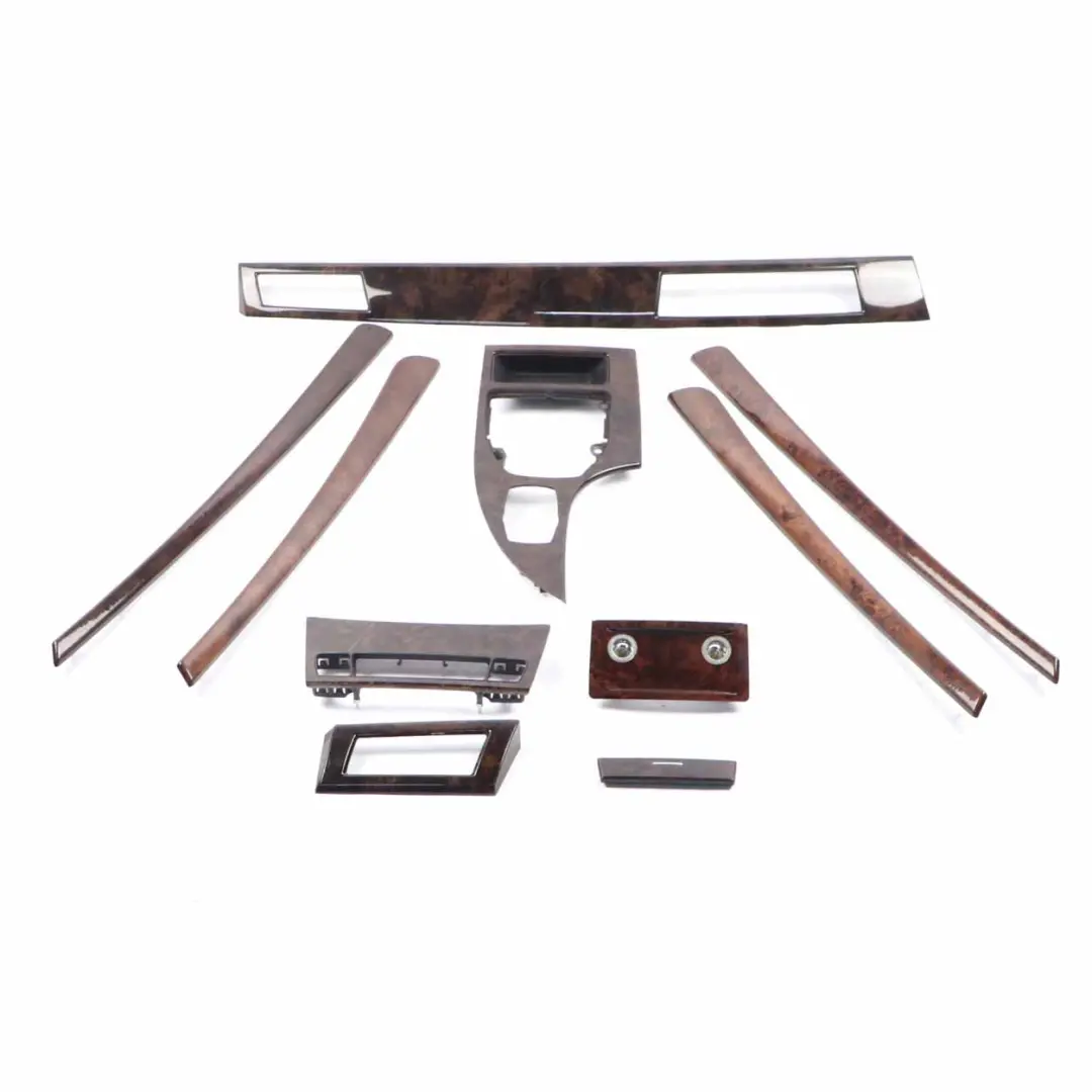 Trim BMW E60 E61 LCI Set Decor Strip Interior Cover Dark Wood Dunkel to Dash with Part number 6974722 Dash Trim BMW E60 E61 LCI Set Decor Strip Interior Cover Dark Wood Dunkel - SKU rhd-6974722-2 - Part number 6974722