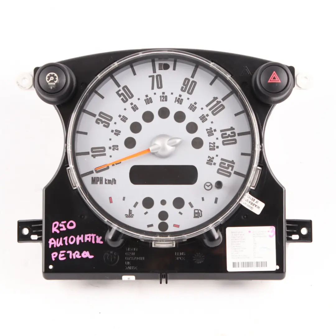 Speedo Clock Mini R50 R52 3 Speedometer Instrument Cluster Automatic to with Part number 6978318 Speedo Clock Mini R50 R52 3 Speedometer Instrument Cluster Automatic - SKU rhd-6978318-3 - Part number 6978318