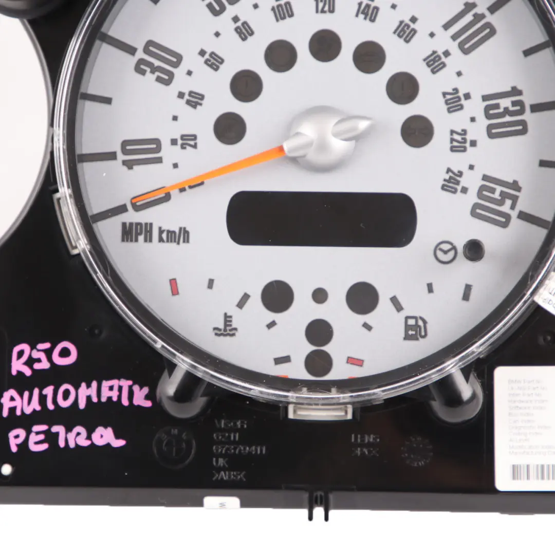 Speedo Clock Mini R50 R52 3 Speedometer Instrument Cluster Automatic to with Part number 6978318 Speedo Clock Mini R50 R52 3 Speedometer Instrument Cluster Automatic - SKU rhd-6978318-3 - Part number 6978318
