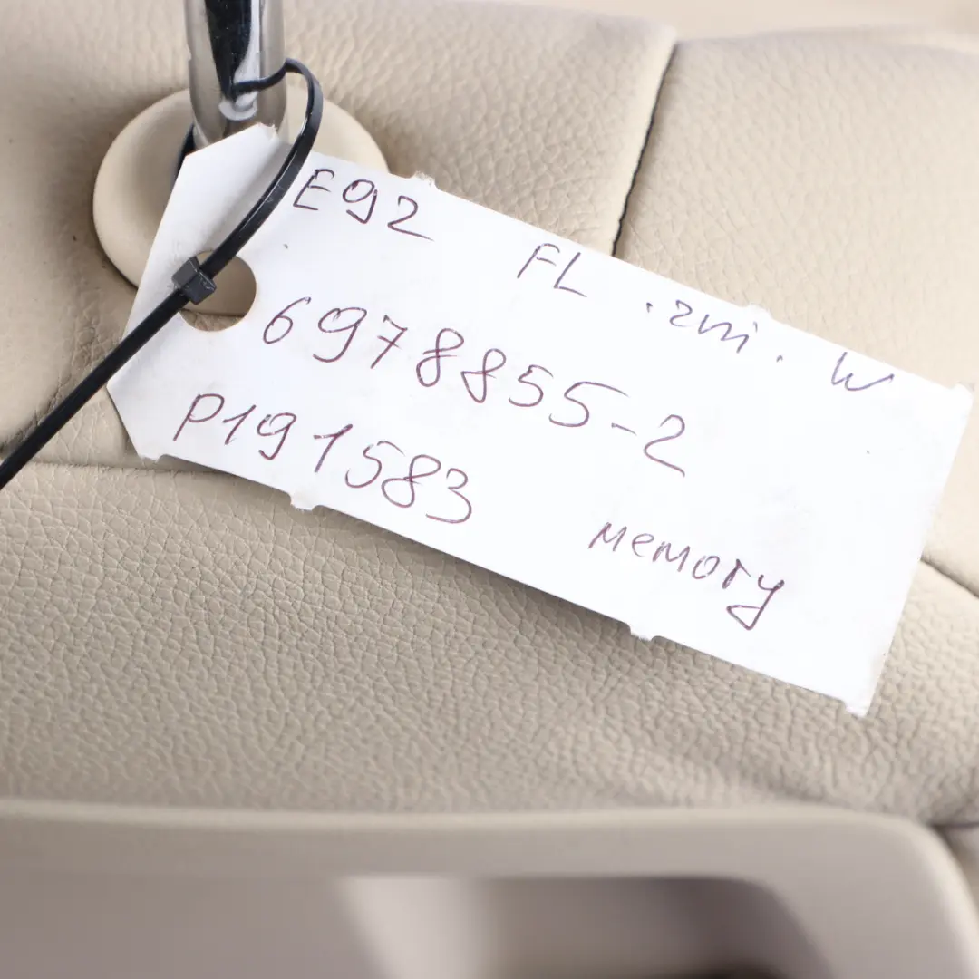 Front Seat Left N/S Memory Interior Leather Dakota Cream Beige to BMW E92 Coupe with Part number 6978855 BMW E92 Coupe Front Seat Left N/S Memory Interior Leather Dakota Cream Beige - SKU rhd-6978855-2 - Part number 6978855