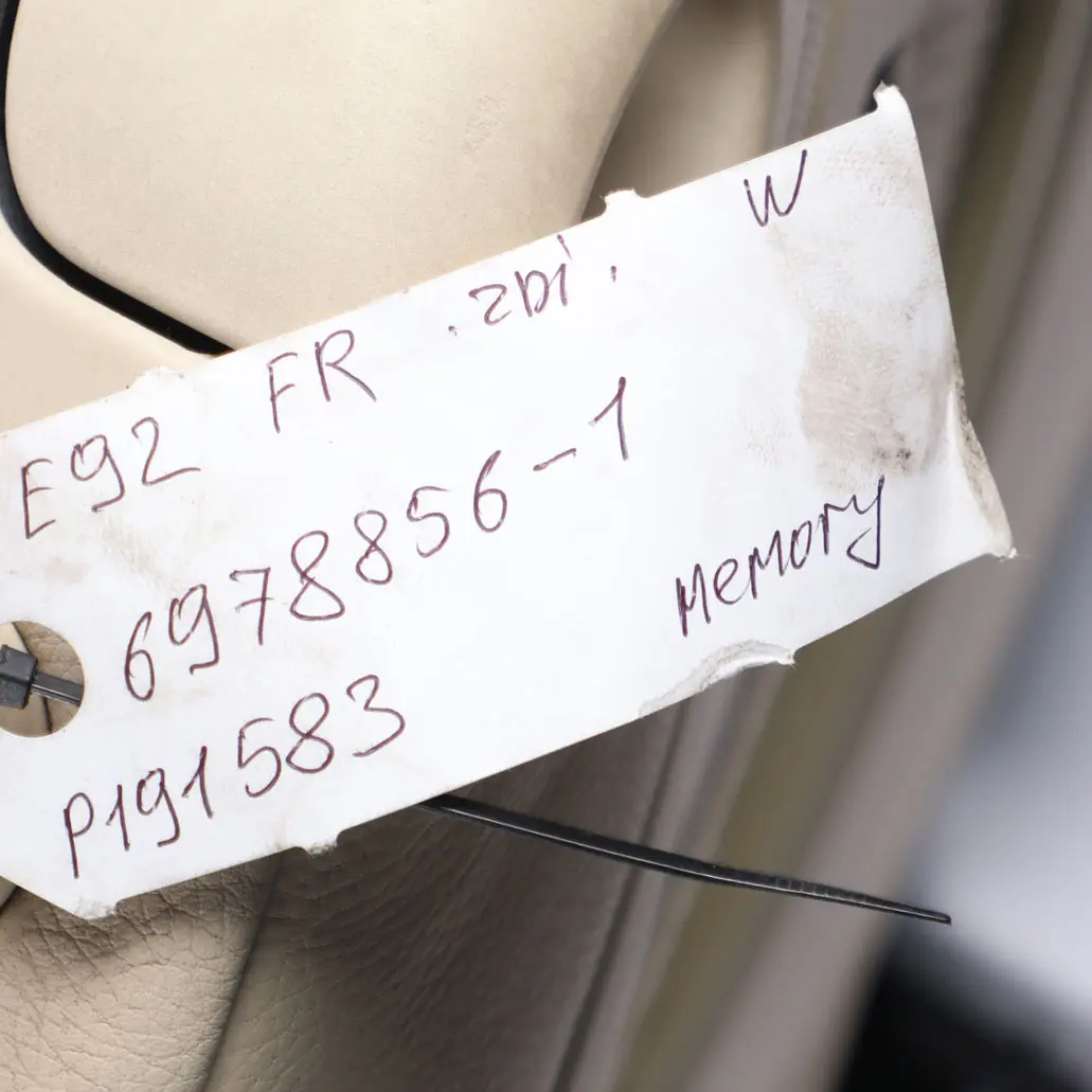 Front Seat BMW E92 Coupe Right O/S Creambeige Interior Memory to with Part number 6978856 Front Seat BMW E92 Coupe Right O/S Creambeige Interior Memory - SKU rhd-6978856-1 - Part number 6978856