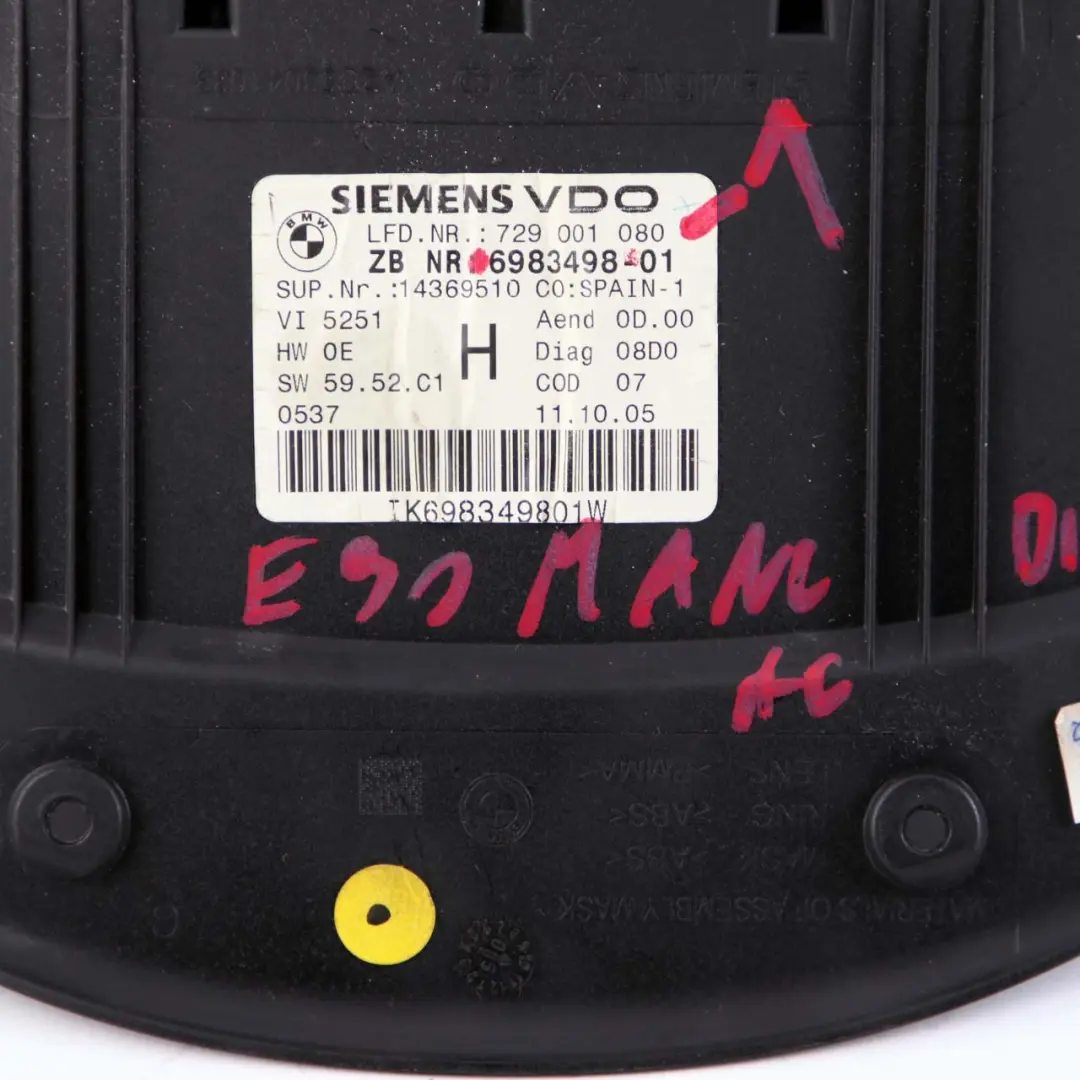 Instrument Speedometer Clocks to BMW 3 Series 1 E90 E91 E92 Diesel Manual with Part number 6983498 BMW 3 Series 1 E90 E91 E92 Diesel Manual Instrument Speedometer Clocks - SKU rhd-6983498-1 - Part number 6983498