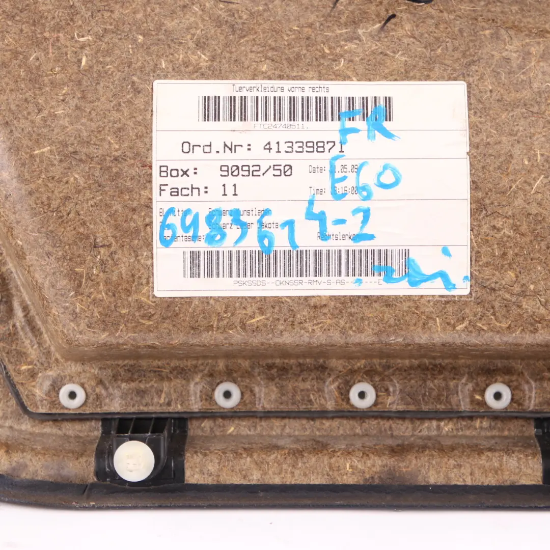 Door Card BMW E60 E61 LCI Front Right O/S Door Lining Leather Trim Panel Black to with Part number 6983614 Door Card BMW E60 E61 LCI Front Right O/S Door Lining Leather Trim Panel Black - SKU rhd-6983614-2 - Part number 6983614