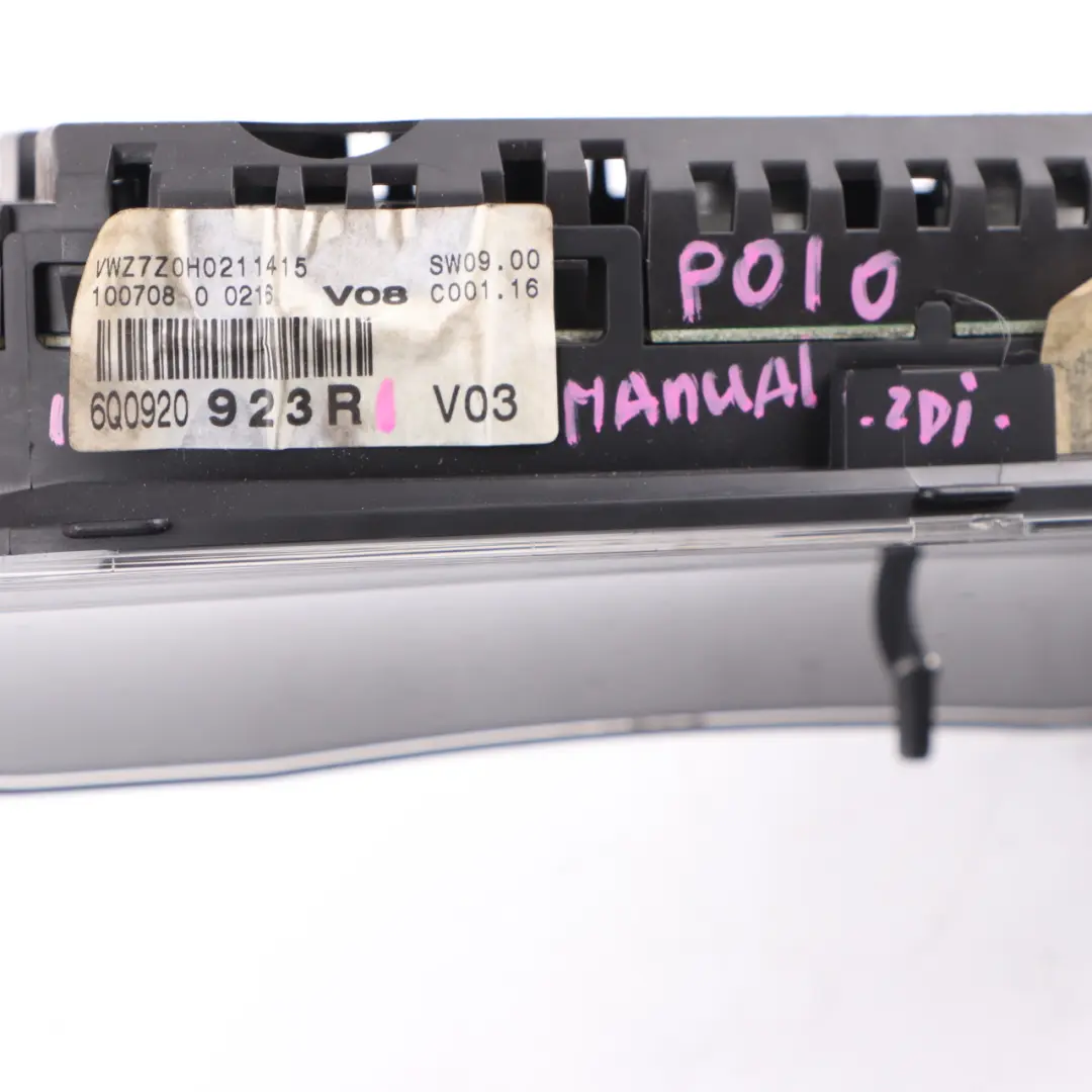 Instrument Cluster Speedo Clocks Manual to Volkswagen Polo 4 9N Diesel with Part number 6Q0920923R Volkswagen Polo 4 9N Diesel Instrument Cluster Speedo Clocks Manual - SKU rhd-6Q0920923R - Part number 6Q0920923R