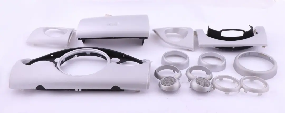 Set Dashboard Panel Trim Strip Cover White Silver to BMW MINI Cooper R50 R53 with Part number 7063244 BMW MINI Cooper R50 R53 Set Dashboard Panel Trim Strip Cover White Silver - SKU rhd-7063244 - Part number 7063244