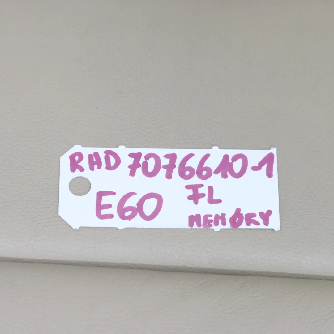 Front Seat BMW E60 E61 M Sport Leather Dakota Beige Left N/S Memory to with Part number 7076610 Front Seat BMW E60 E61 M Sport Leather Dakota Beige Left N/S Memory - SKU rhd-7076610 - Part number 7076610