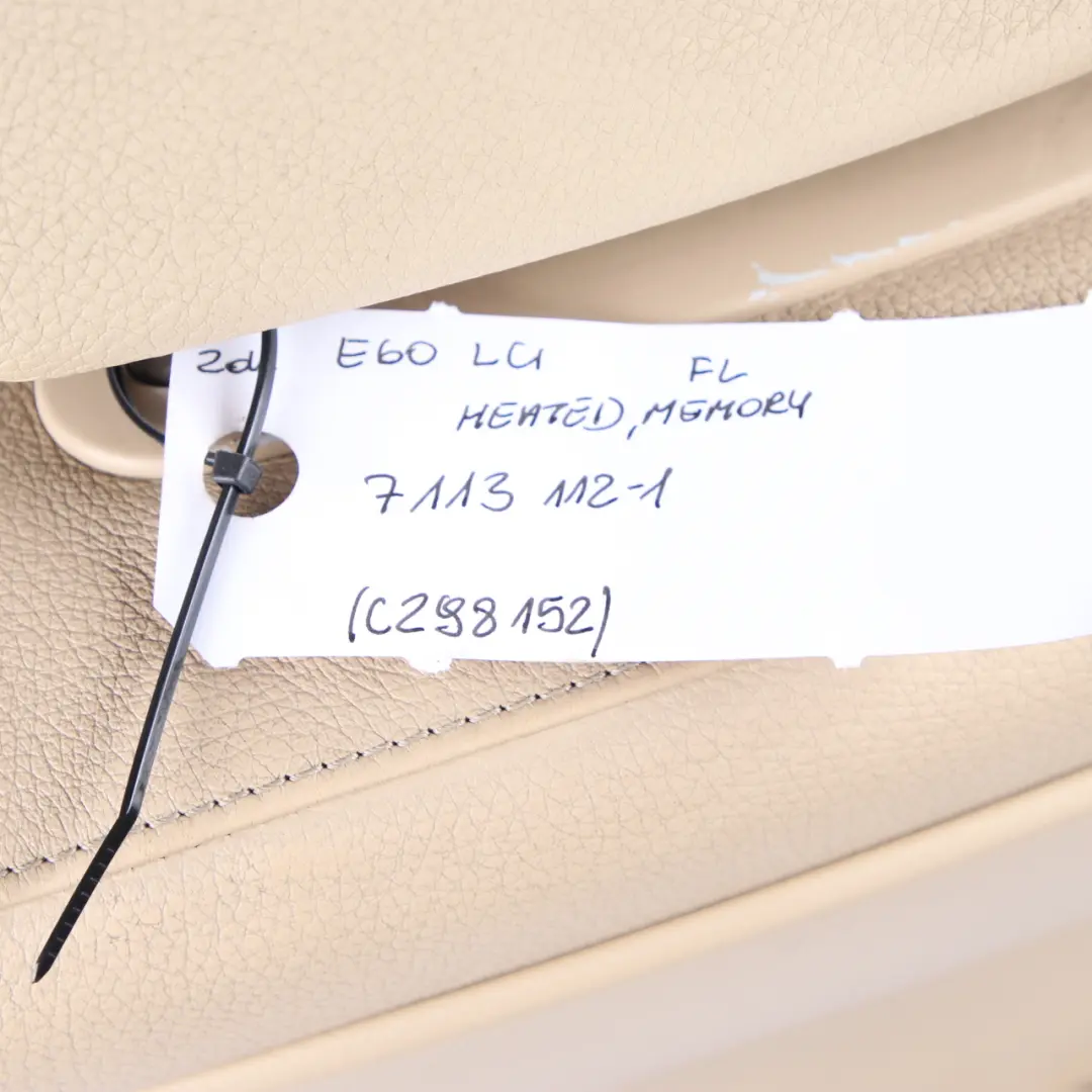 Beige Leather Heated Front Left N/S Seat Memory to BMW 5 Series E60 E61 with Part number 7113112 BMW 5 Series E60 E61 Beige Leather Heated Front Left N/S Seat Memory - SKU rhd-7113112-1 - Part number 7113112