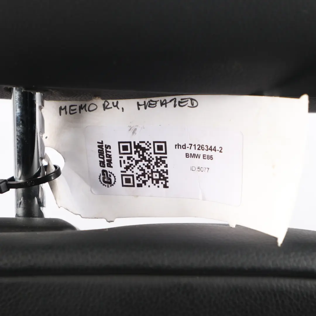 Front Seat BMW Z4 E85 E86 Cabrio Right O/S Heated Black Leather Oregon Memory to with Part number 7126344 Front Seat BMW Z4 E85 E86 Cabrio Right O/S Heated Black Leather Oregon Memory - SKU rhd-7126344-2 - Part number 7126344