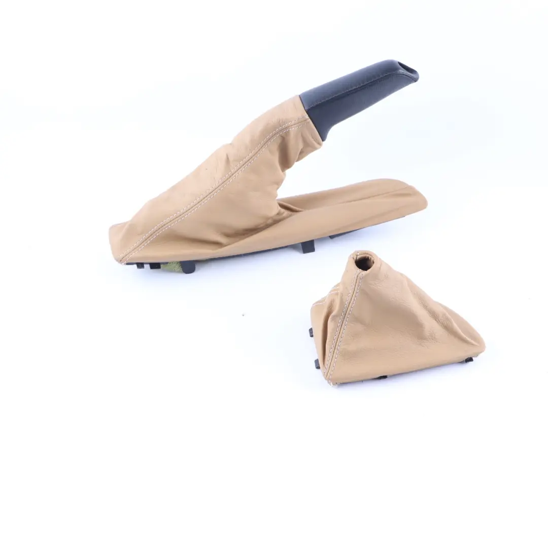 BMW E82 E87 E88 Handbrake Lever Gear Shift Gaiter Cover Brown Leather Set - SKU rhd-7130844-4 - Part number 7130844