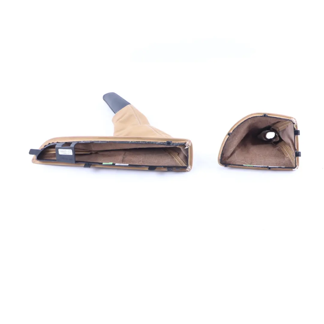 Handbrake Lever Gear Shift Gaiter Cover Brown Leather Set to BMW E82 E87 E88 with Part number 7130844 BMW E82 E87 E88 Handbrake Lever Gear Shift Gaiter Cover Brown Leather Set - SKU rhd-7130844-4 - Part number 7130844