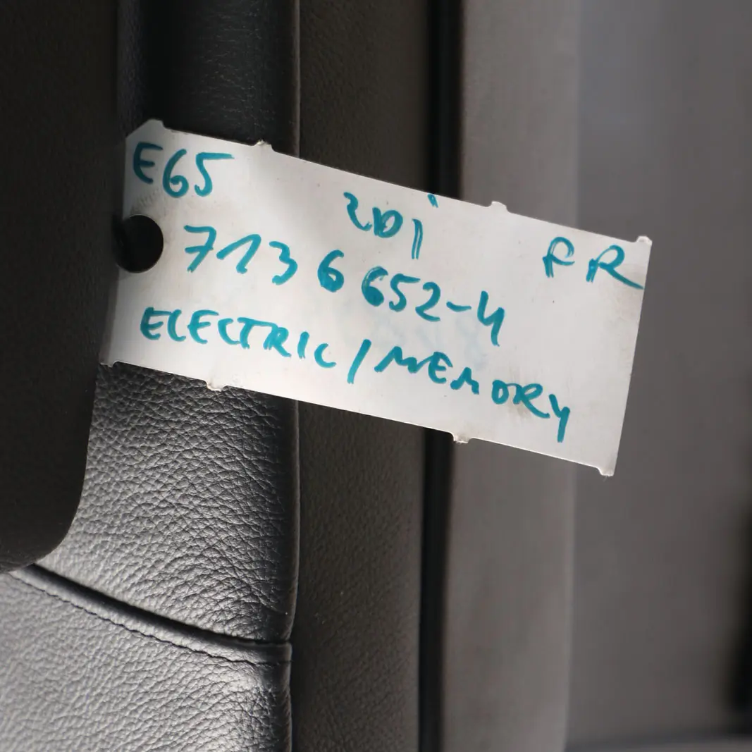 Front Seat BMW E65 Black Leather Nasca Right O/S Driver's Side Memory to with Part number 7136652 Front Seat BMW E65 Black Leather Nasca Right O/S Driver's Side Memory - SKU rhd-7136652-4 - Part number 7136652