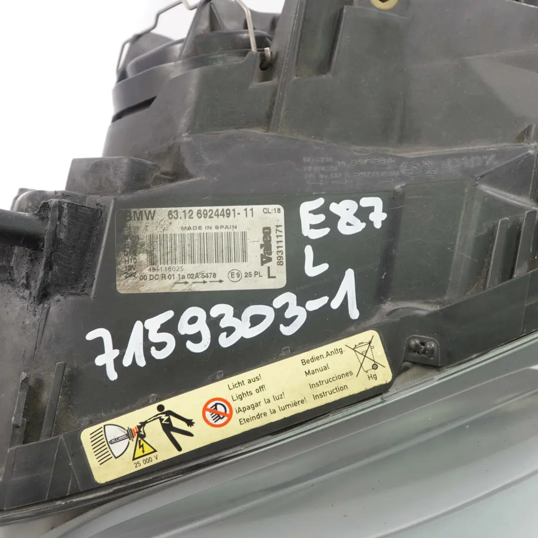 Bi-Xenon Headlight Headlamp Passenger Lamp Left N/S 6924491 to BMW 1 Series E87 with Part number 7159303 BMW 1 Series E87 Bi-Xenon Headlight Headlamp Passenger Lamp Left N/S 6924491 - SKU rhd-7159303-1 - Part number 7159303