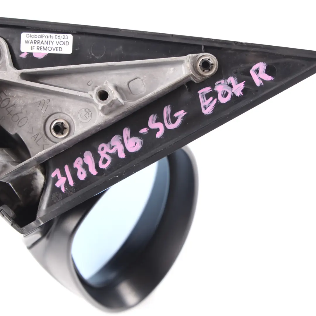 Heated Right Wing Mirror O/S High Gloss Sparkling Graphite Metallic A22 to BMW E87 with Part number 7189896 BMW E87 Heated Right Wing Mirror O/S High Gloss Sparkling Graphite Metallic A22 - SKU rhd-7189896-SG - Part number 7189896