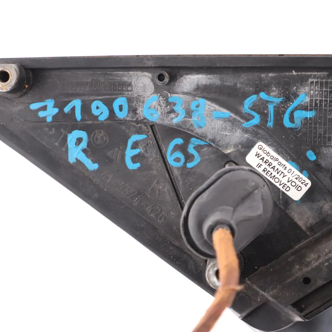 Wing Mirror Auto Dip Heated Door Right O/S Outside Sterlingrau Grey 472 to BMW E65 with Part number 7190638 BMW E65 Wing Mirror Auto Dip Heated Door Right O/S Outside Sterlingrau Grey 472 - SKU rhd-7190638-STG - Part number 7190638