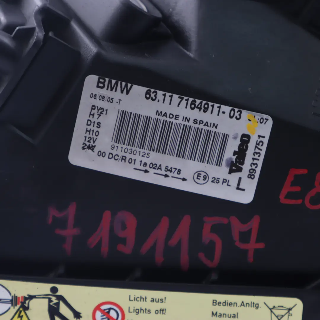 Bi-Xenon Headlight Headlamp Lamp Light Front Left N/S 7164911 to BMW E87 with Part number 7191157 BMW E87 Bi-Xenon Headlight Headlamp Lamp Light Front Left N/S 7164911 - SKU rhd-7191157 - Part number 7191157
