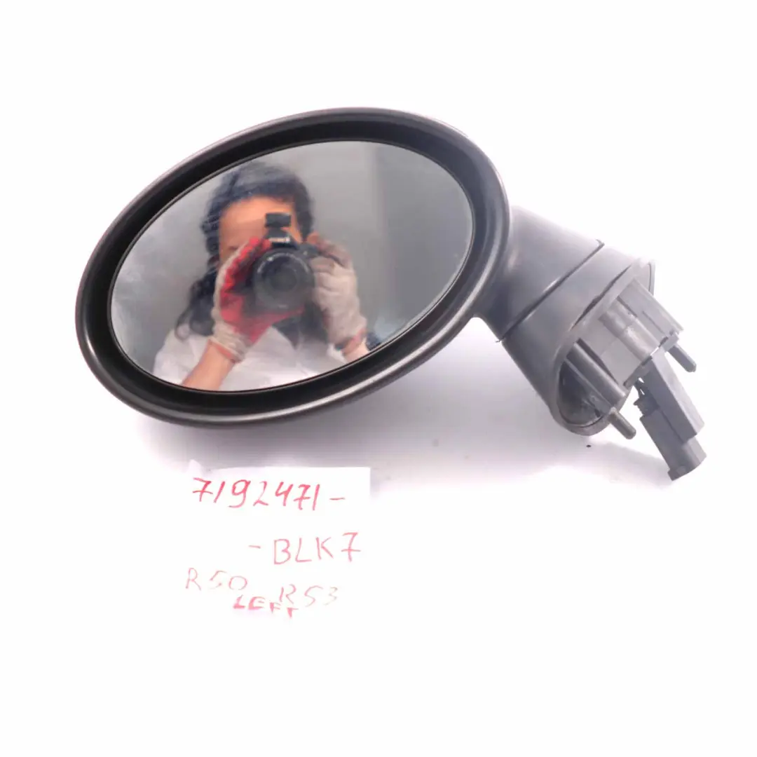 Wing Mirror Mini One Cooper R50 R52 R53 Outside Left N/S Door Black 3 Pins to with Part number 7192471 Wing Mirror Mini One Cooper R50 R52 R53 Outside Left N/S Door Black 3 Pins - SKU rhd-7192471-BLK7 - Part number 7192471