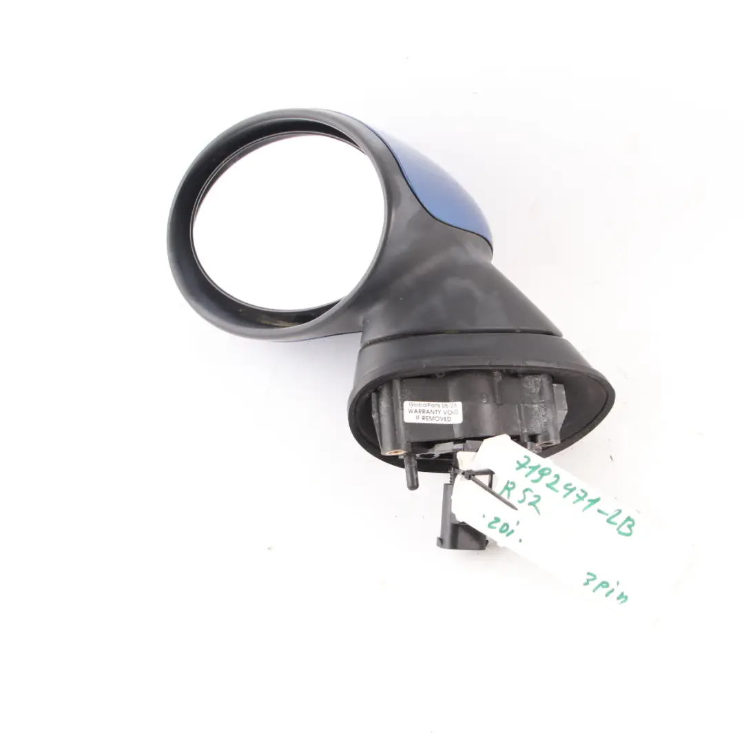Wing Mirror Mini Cooper R50 R52 R53 Left Door N/S Lightning Blue Metallic A63 to with Part number 7192471 Wing Mirror Mini Cooper R50 R52 R53 Left Door N/S Lightning Blue Metallic A63 - SKU rhd-7192471-LB - Part number 7192471