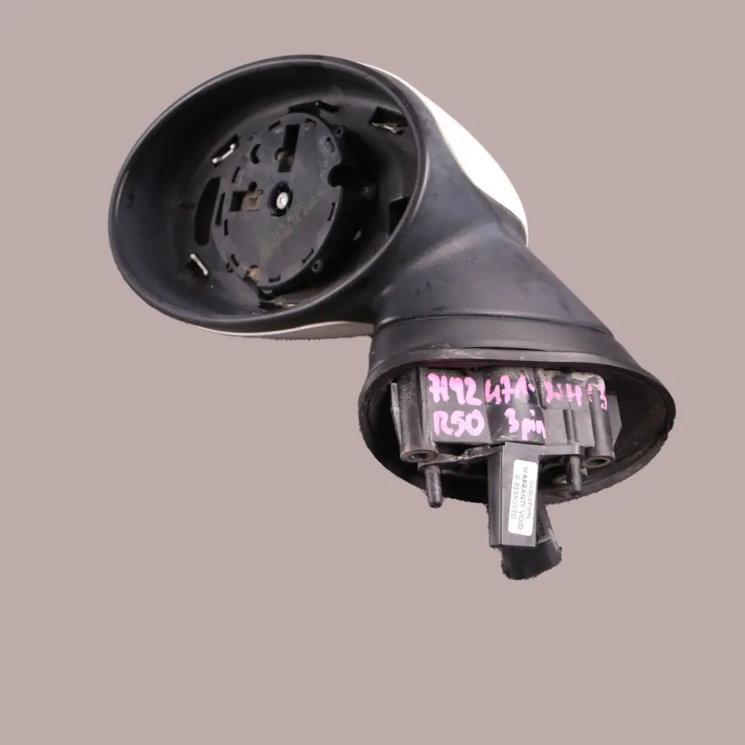 Exterior Left Door Wing Mirror N/S White 3 Pins to Mini Cooper One 3 R50 R53 with Part number 7192471 Mini Cooper One 3 R50 R53 Exterior Left Door Wing Mirror N/S White 3 Pins - SKU rhd-7192471-WHI3 - Part number 7192471
