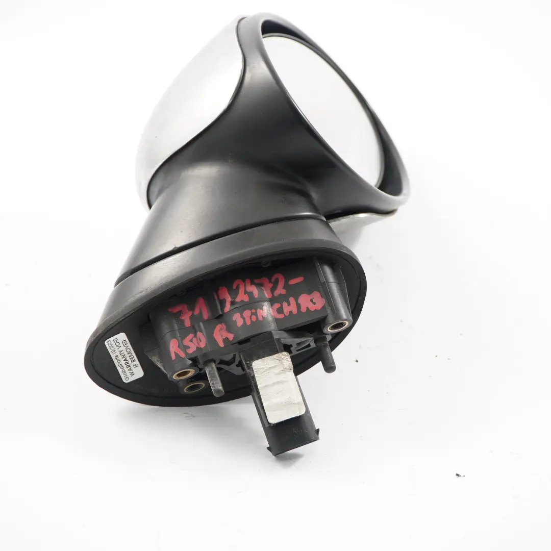 Wing Mirror Mini Cooper One R50 R53 Exterior Right Door O/S Chrome 3 Pins to with Part number 7192472 Wing Mirror Mini Cooper One R50 R53 Exterior Right Door O/S Chrome 3 Pins - SKU rhd-7192472-CHR3 - Part number 7192472