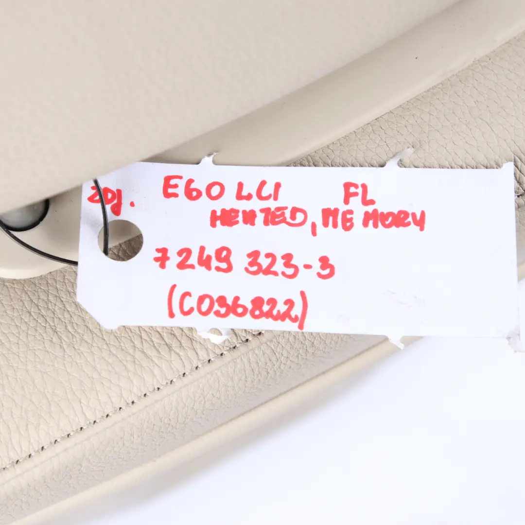 Front Seat BMW E60 E61 LCI Cream Beige Leather Left N/S Memory Heated Lumbar to with Part number 7249323 Front Seat BMW E60 E61 LCI Cream Beige Leather Left N/S Memory Heated Lumbar - SKU rhd-7249323-3 - Part number 7249323