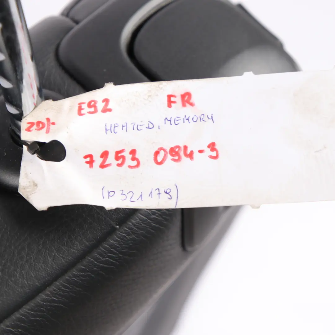 Front Seat BMW E92 M Sport Heated Memory Right O/S Black Leather Interior to with Part number 7253094 Front Seat BMW E92 M Sport Heated Memory Right O/S Black Leather Interior - SKU rhd-7253094-3 - Part number 7253094