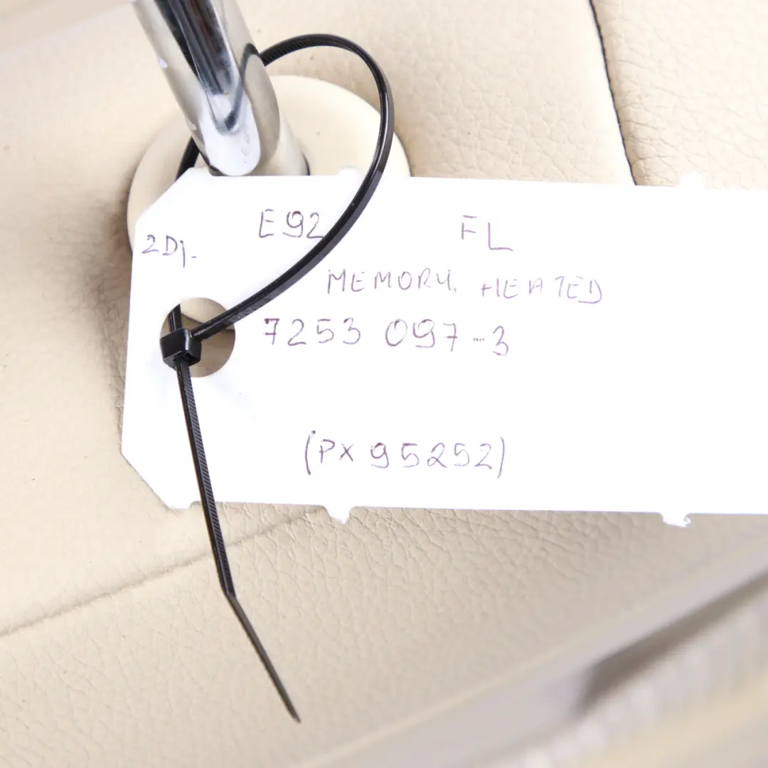 Front Seat BMW E92 M Sport Left N/S Heated Creambeige Leather Dakota Memory to with Part number 7253097 Front Seat BMW E92 M Sport Left N/S Heated Creambeige Leather Dakota Memory - SKU rhd-7253097-3 - Part number 7253097