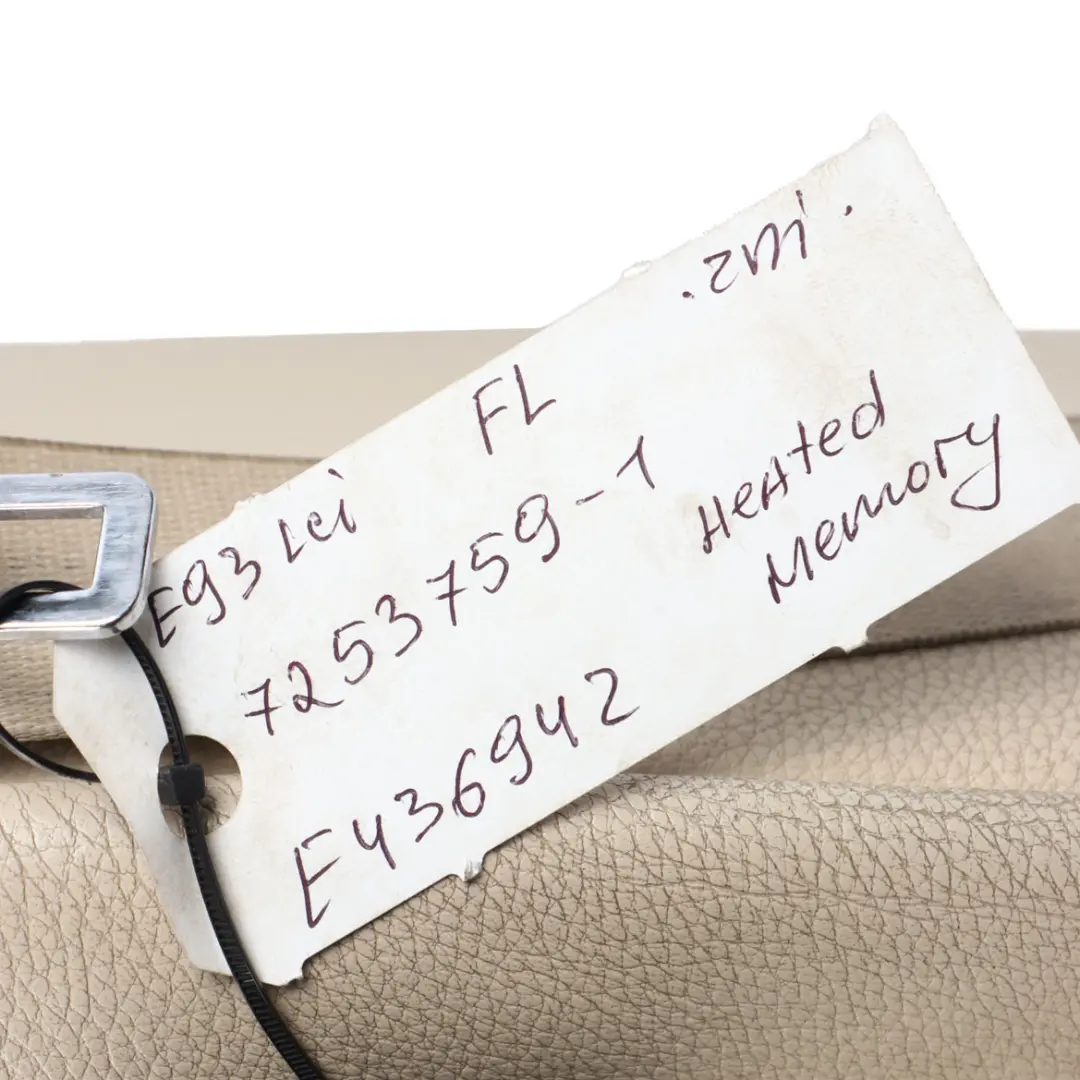 Front Seat BMW E93 LCI Convertible Heated Creambeige Leather Left N/S Memory to with Part number 7253759 Front Seat BMW E93 LCI Convertible Heated Creambeige Leather Left N/S Memory - SKU rhd-7253759-1 - Part number 7253759
